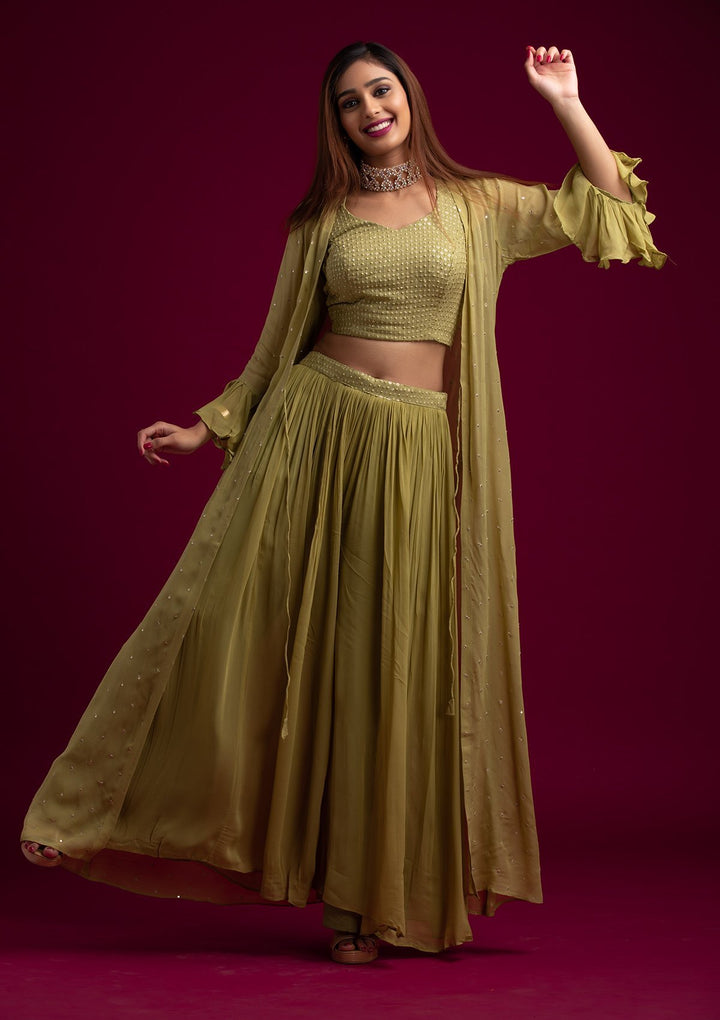 Mehendi Sequins Georgette Designer Salwar Suit - koskii