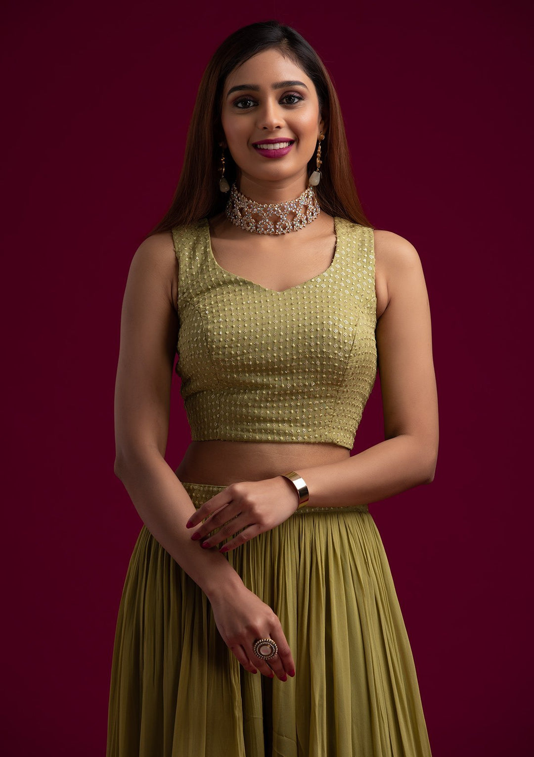 Mehendi Sequins Georgette Designer Salwar Suit - koskii