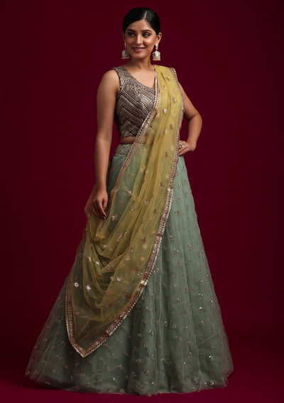 Mehendi Sequins Net Designer Dupatta - koskii