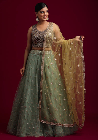 Mehendi Sequins Net Designer Dupatta - koskii