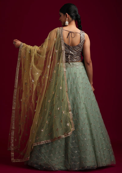 Mehendi Sequins Net Designer Dupatta - koskii