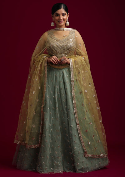 Mehendi Sequins Net Designer Dupatta - koskii