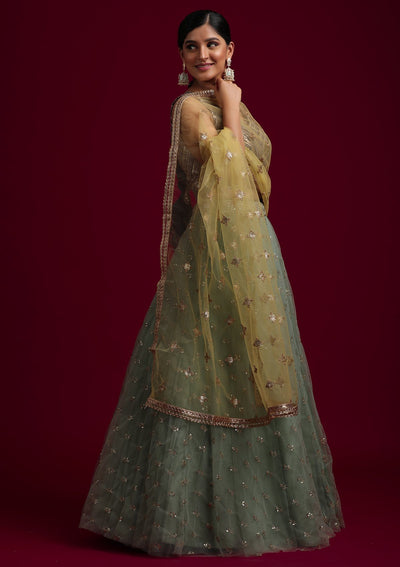 Mehendi Sequins Net Designer Dupatta - koskii