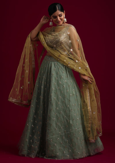 Mehendi Sequins Net Designer Dupatta - koskii