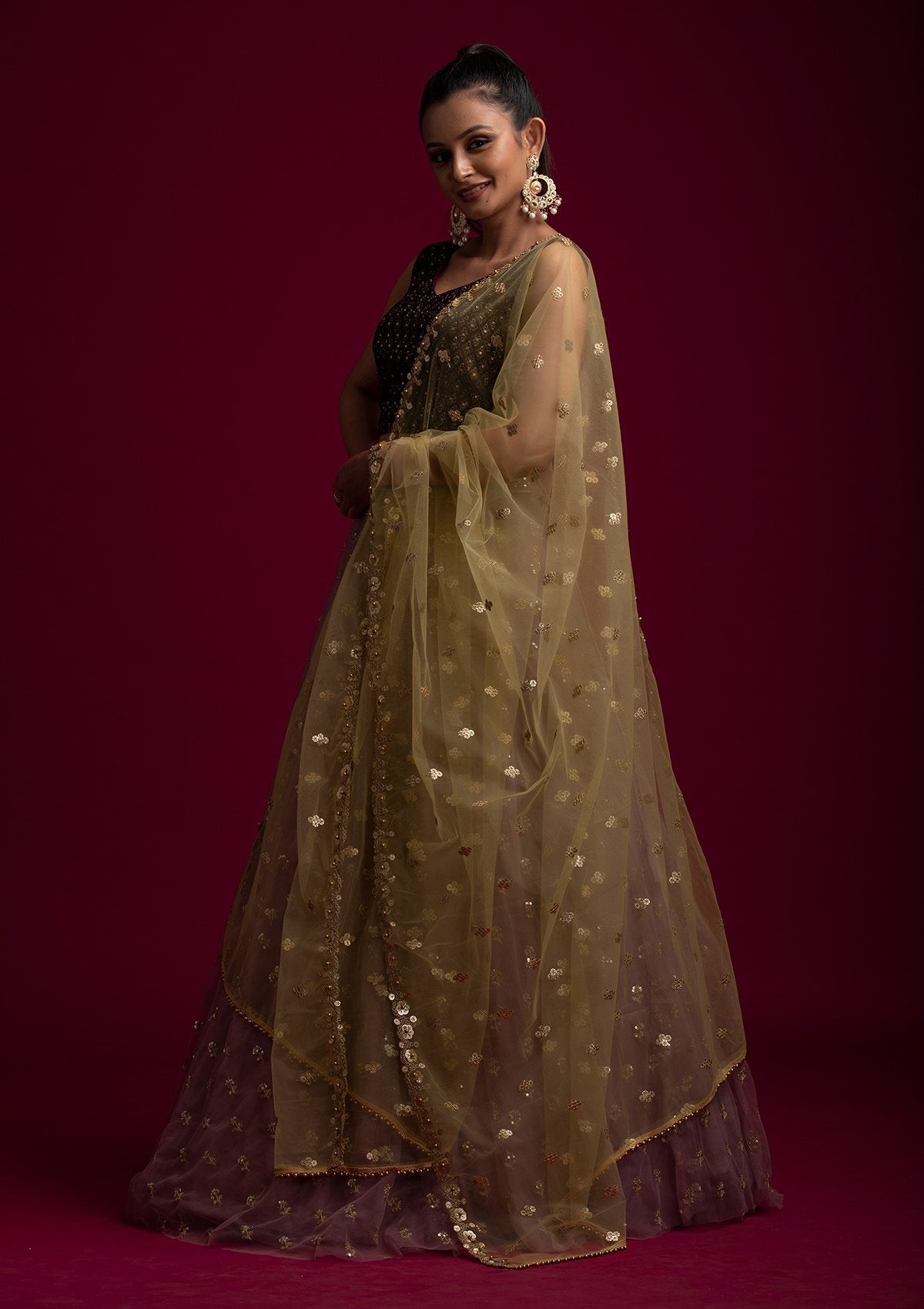 Mehendi Sequins Net Designer Dupatta - koskii