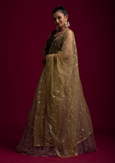 Mehendi Sequins Net Designer Dupatta - koskii