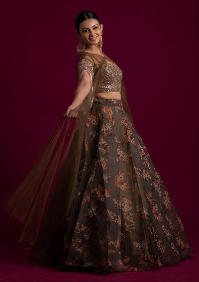 Mehendi Sequins Tissue Designer Lehenga - koskii