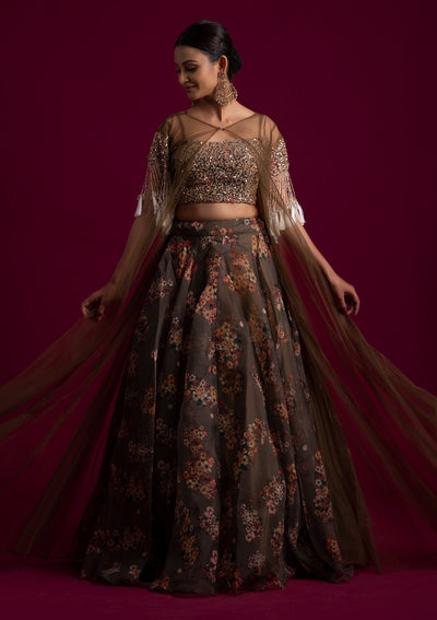 Mehendi Sequins Tissue Designer Lehenga - koskii