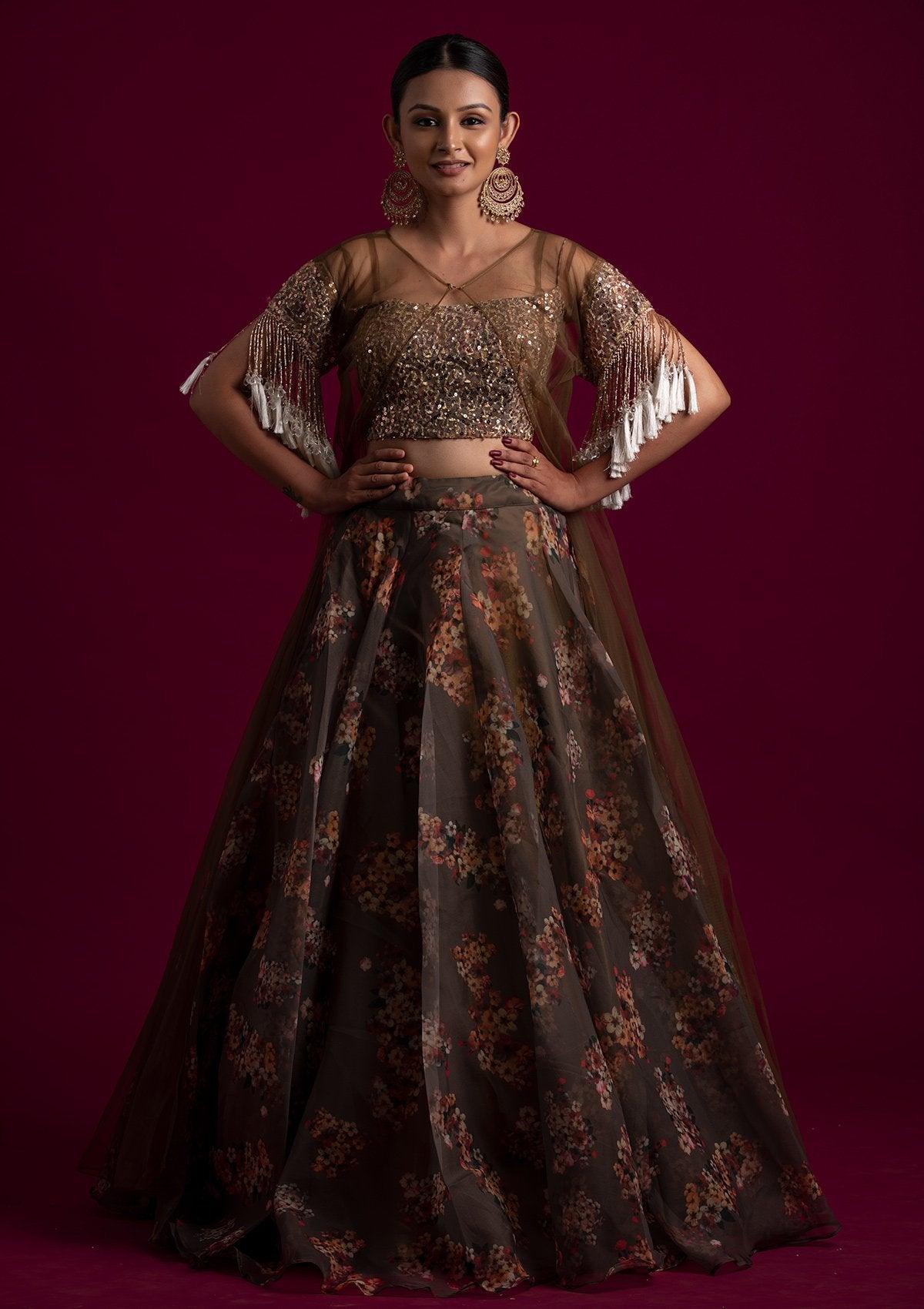 Mehendi Sequins Tissue Designer Lehenga - koskii