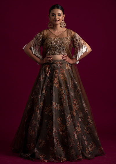 Mehendi Sequins Tissue Designer Lehenga - koskii