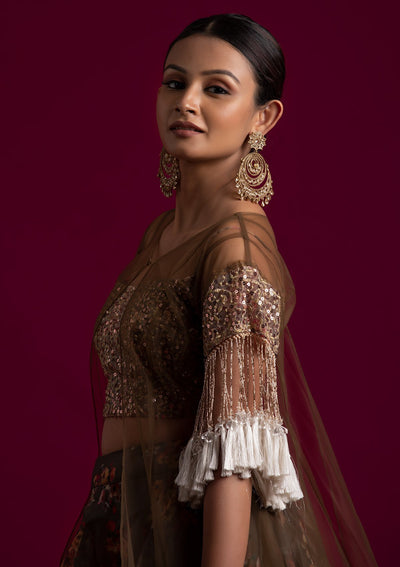 Mehendi Sequins Tissue Designer Lehenga - koskii