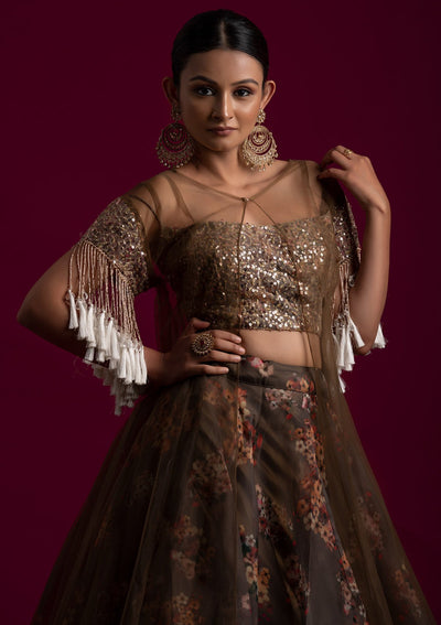 Mehendi Sequins Tissue Designer Lehenga - koskii