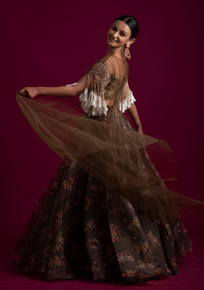 Mehendi Sequins Tissue Designer Lehenga - koskii