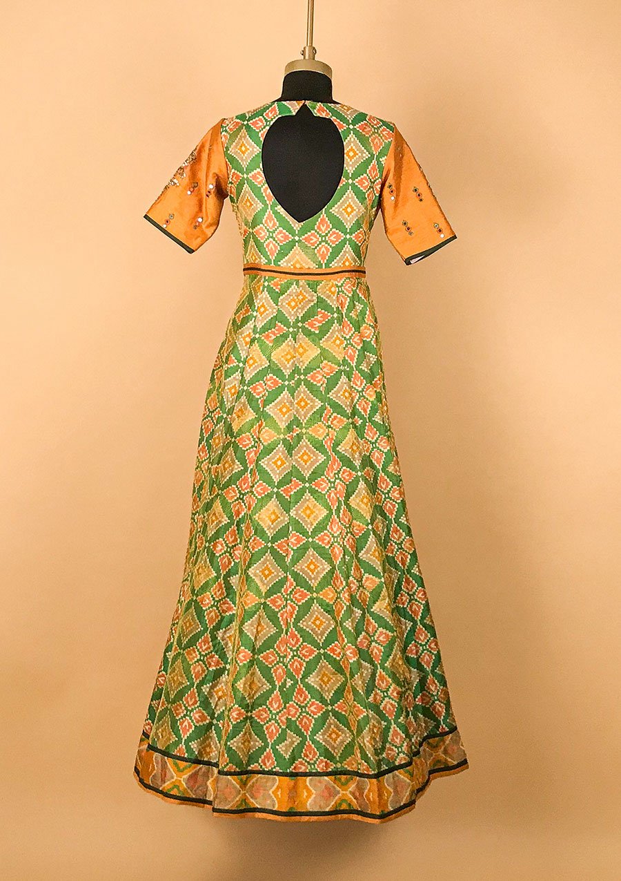 Mustard Gotapatti Raw Silk Designer Gown - koskii