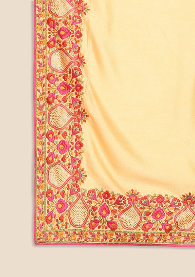 Mustard Threadwork Raw Silk Designer Saree - koskii