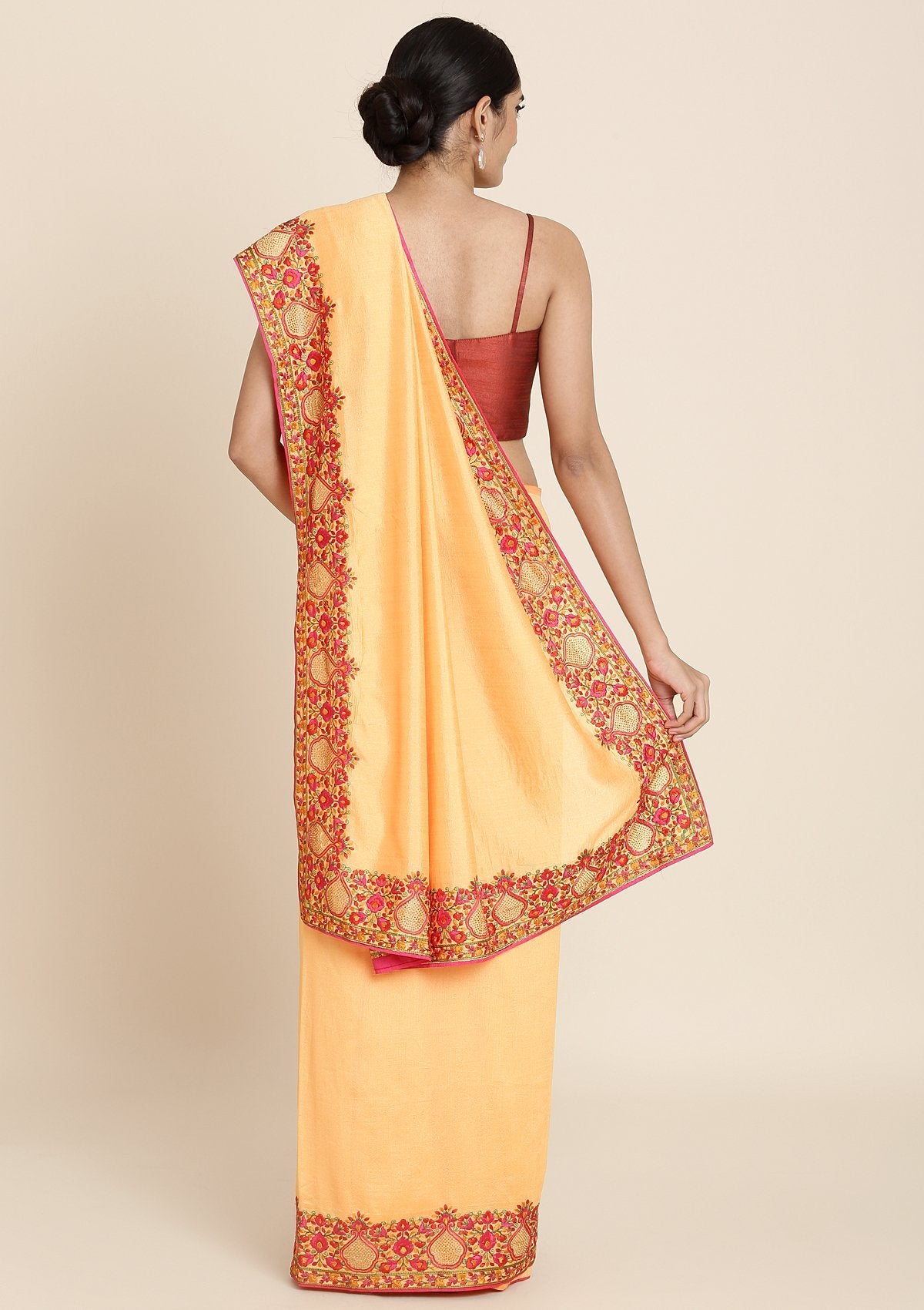 Mustard Threadwork Raw Silk Designer Saree - koskii