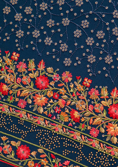 Navy Blue Sequins Georgette Designer Unstitched Salwar Suit - koskii