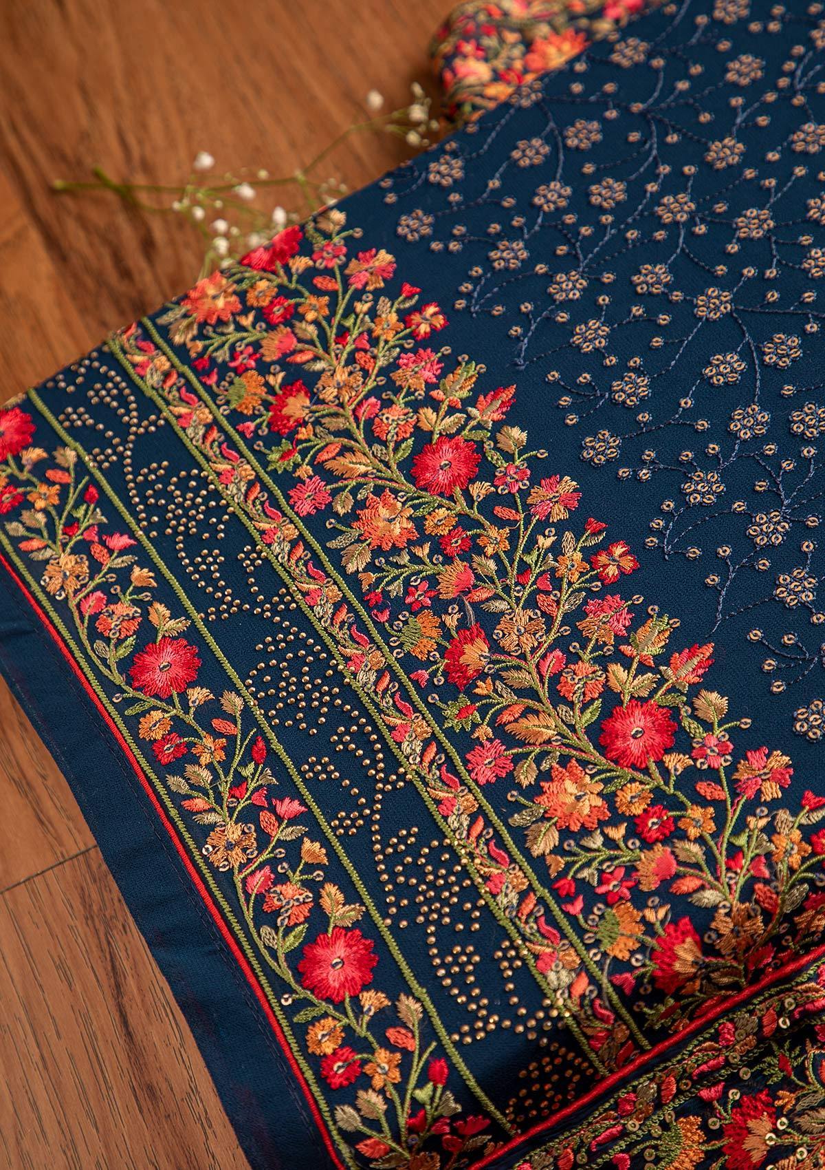 Navy Blue Sequins Georgette Designer Unstitched Salwar Suit - koskii