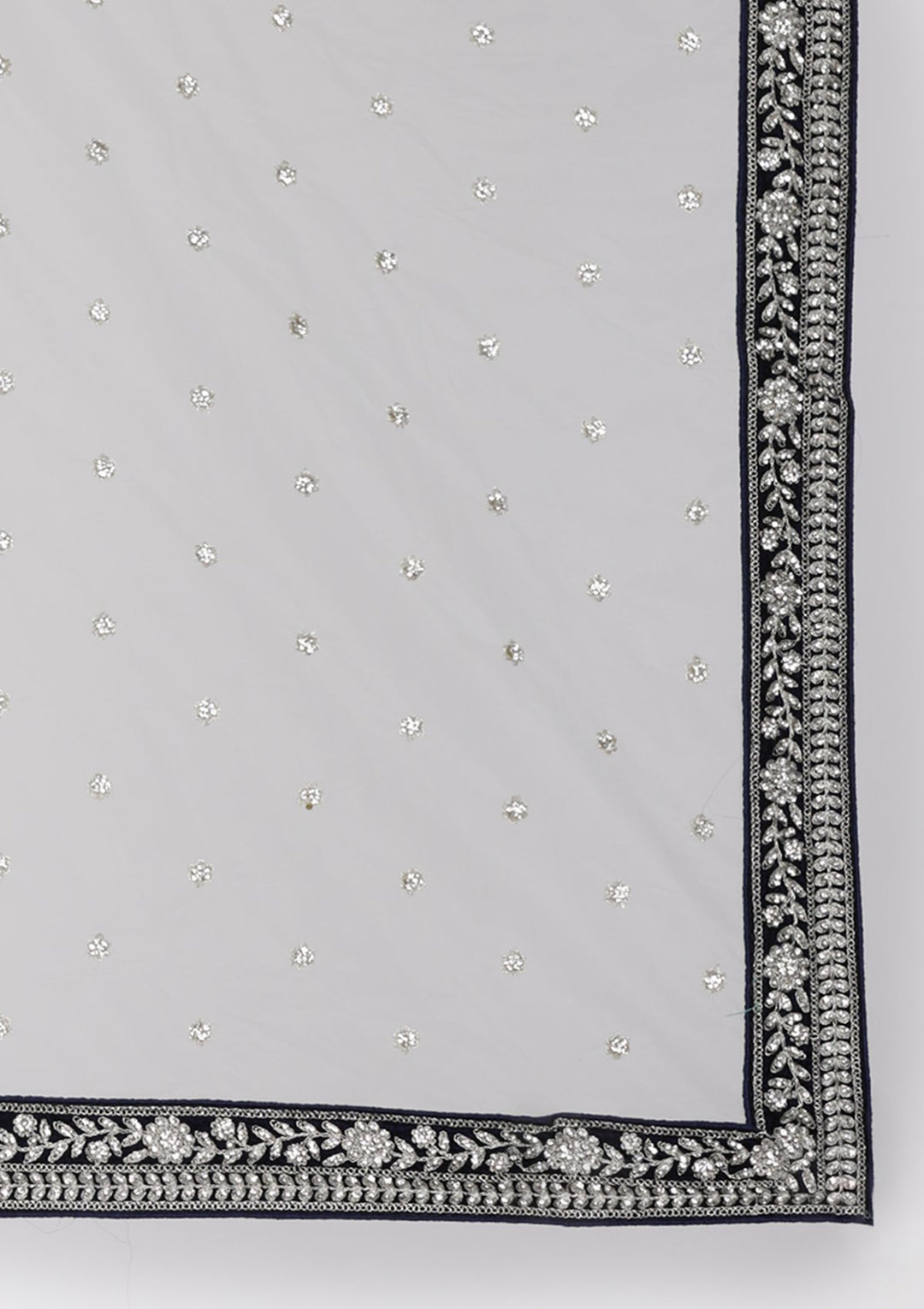 Navy Blue Silver Stonework Velvet Designer Semi-Stitched Lehenga - koskii