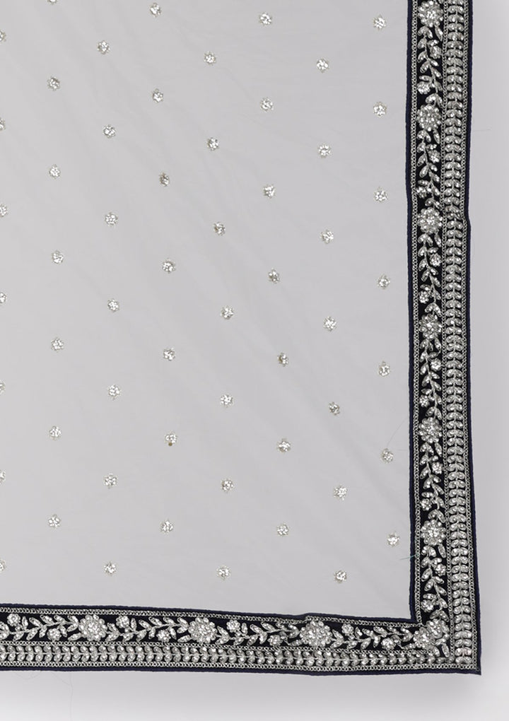 Navy Blue Silver Stonework Velvet Designer Semi-Stitched Lehenga - koskii