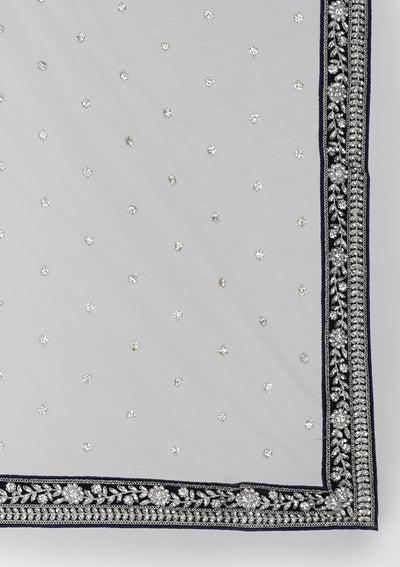 Navy Blue Silver Stonework Velvet Designer Semi-Stitched Lehenga - koskii
