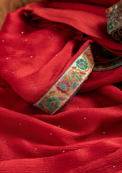 Navy Blue Swarovski Raw Silk Designer Unstitched Salwar Suit - koskii