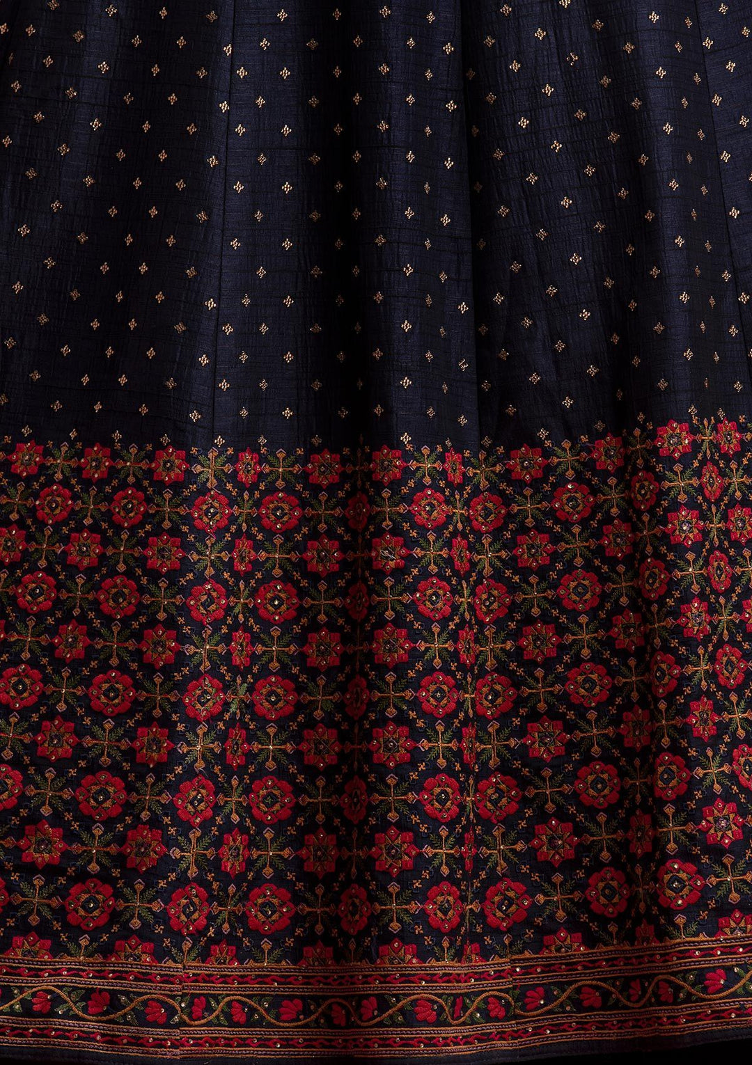 Navy Blue Threadwork Raw Silk Designer Gown - koskii