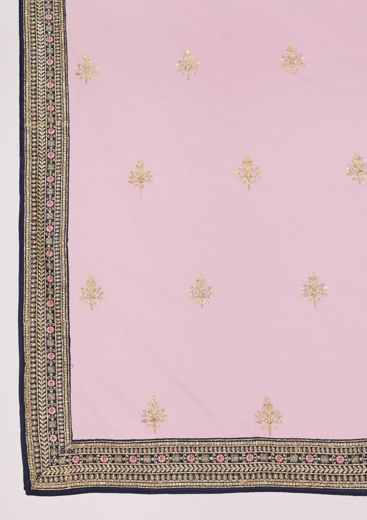 Navy Blue Zariwork Art Silk Designer Semi-Stitched Lehenga - koskii