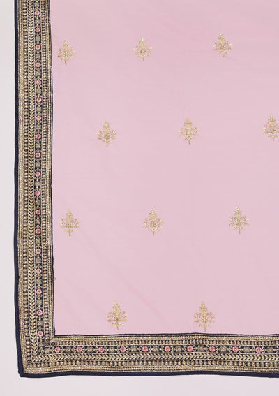 Navy Blue Zariwork Art Silk Designer Semi-Stitched Lehenga - koskii