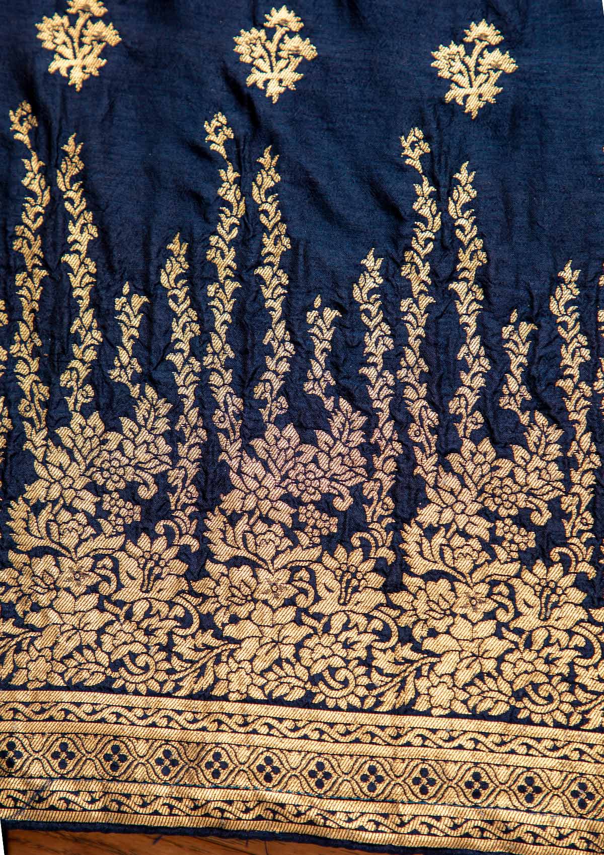 Navy Blue Zariwork Art Silk Designer Unstitched Salwar Suit - koskii