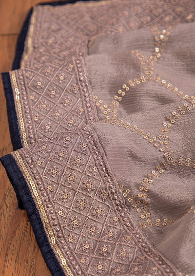 Navy Blue Zariwork Art Silk Designer Unstitched Salwar Suit - koskii