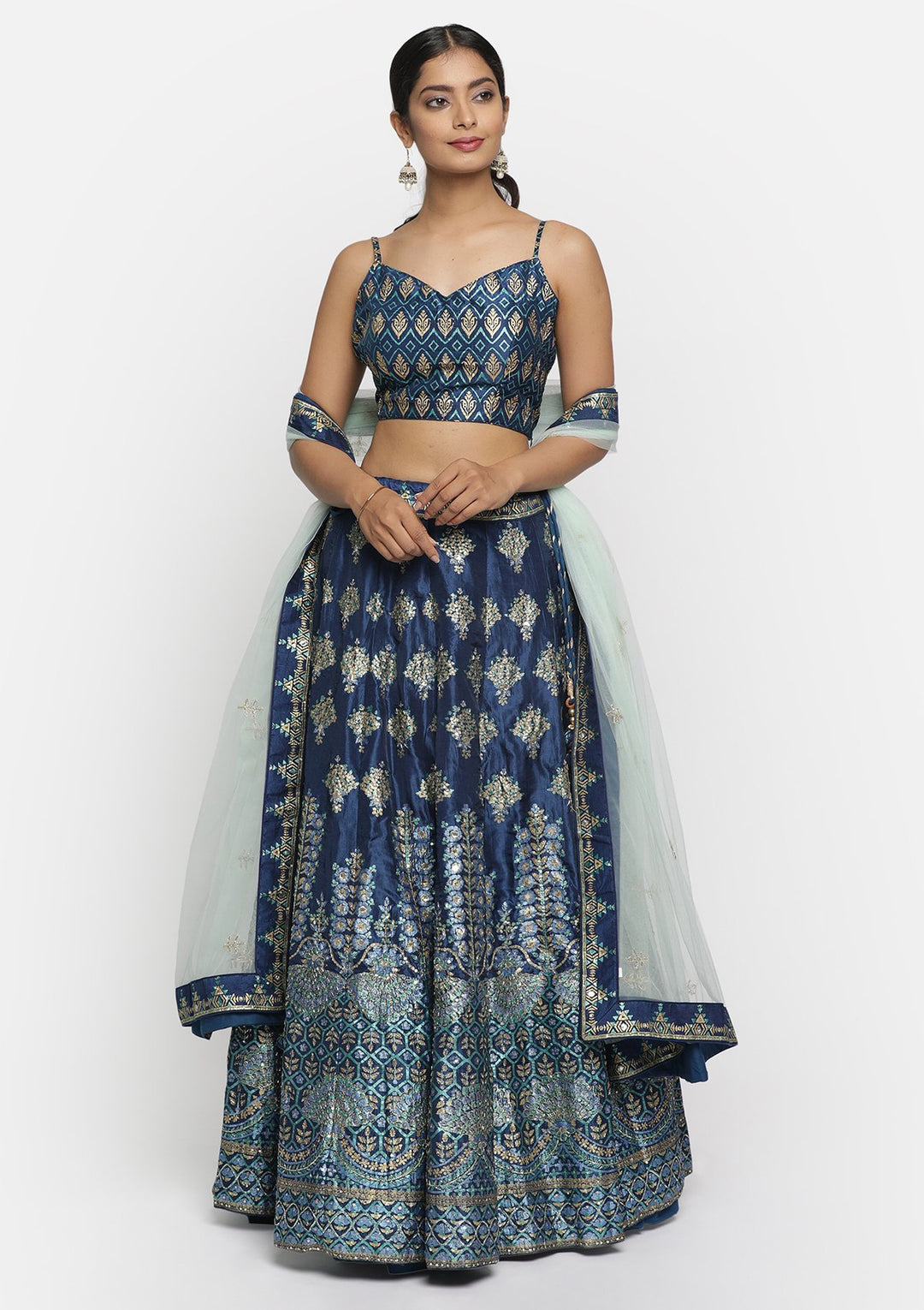 Navy Blue Sequins Art Silk Designer lehenga - koskii