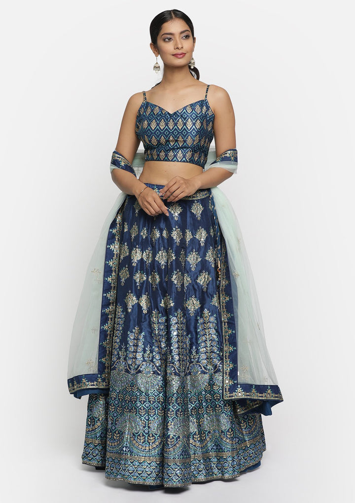 Navy Blue Sequins Art Silk Designer lehenga - koskii