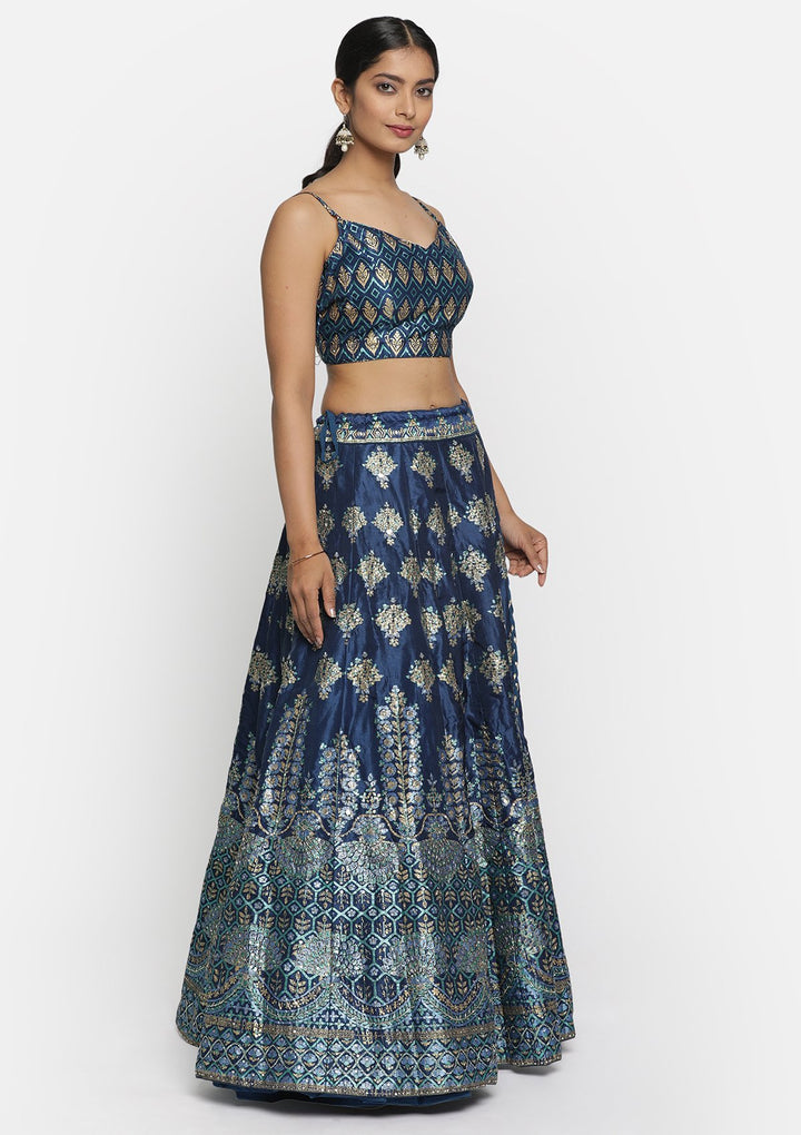 Navy Blue Sequins Art Silk Designer lehenga - koskii