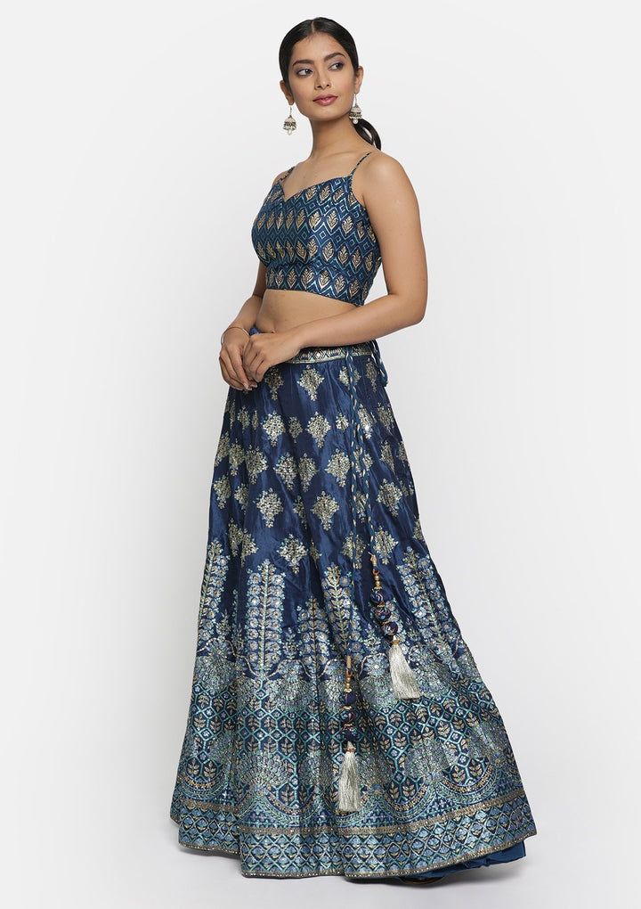 Navy Blue Sequins Art Silk Designer lehenga - koskii