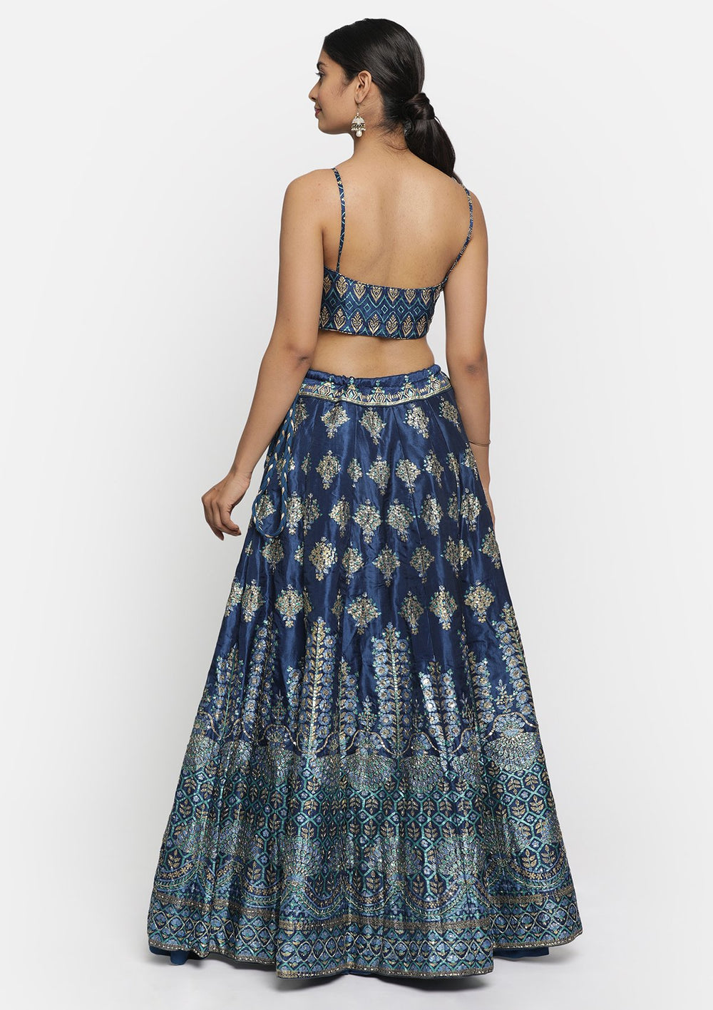 Navy Blue Sequins Art Silk Designer lehenga - koskii