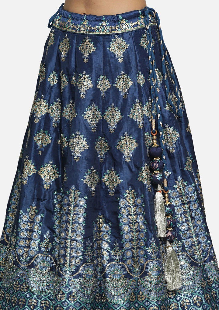 Navy Blue Sequins Art Silk Designer lehenga - koskii