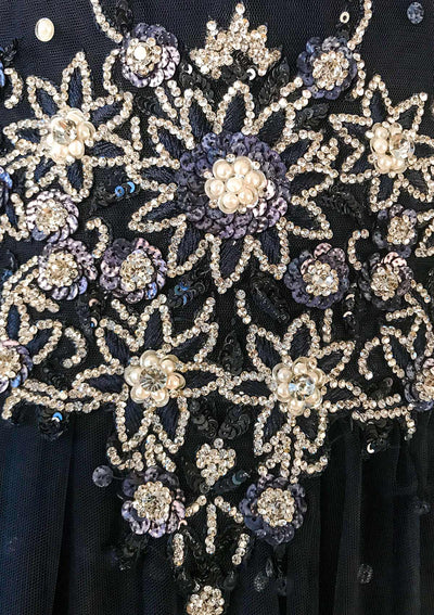 Navy Blue Silver Stonework Net Designer Gown - koskii