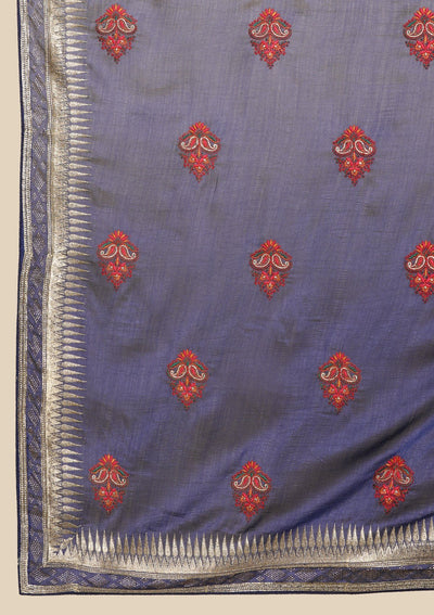 Navy Blue Zariwork  Art Silk Designer Saree - koskii