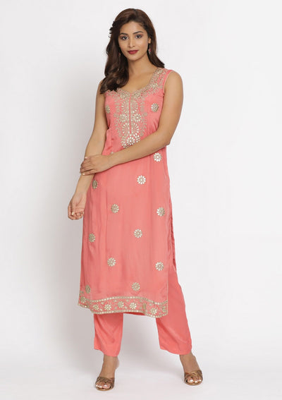 Onion Pink Gotapatti Semi Crepe Designer Unstitched Salwar Suit - koskii