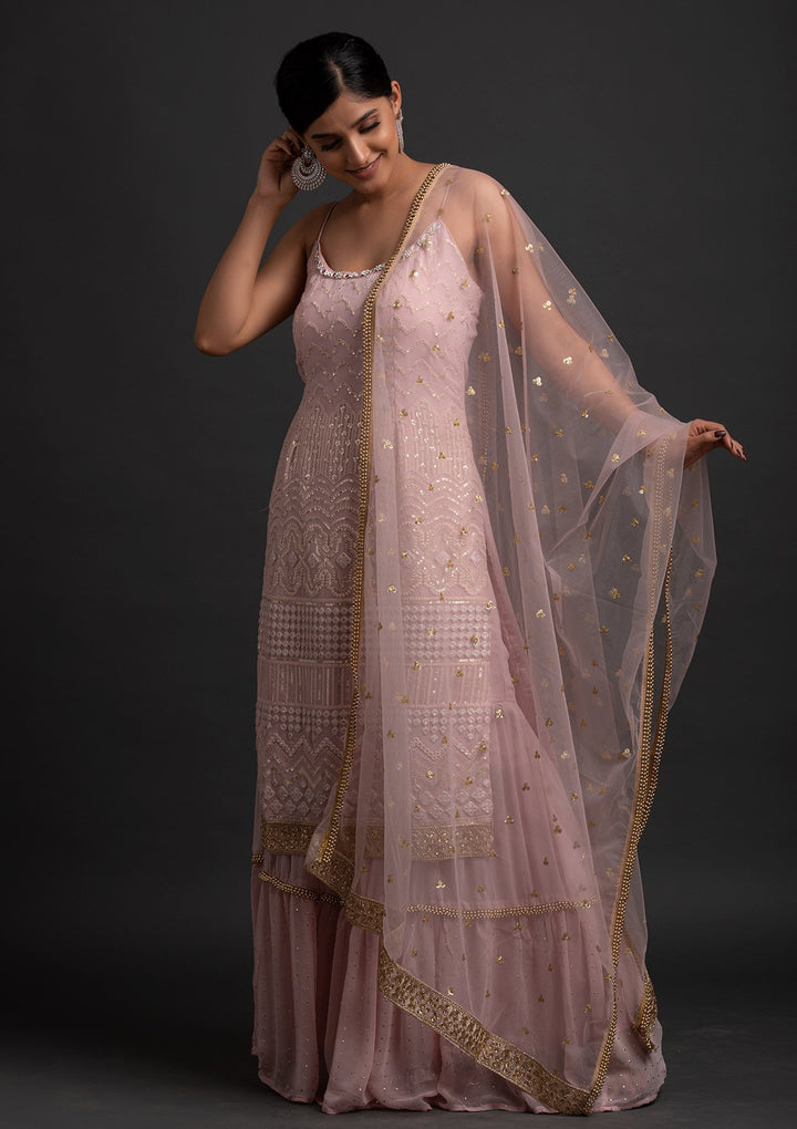 Onion Pink Sequins Georgette Designer Salwar Suit - koskii