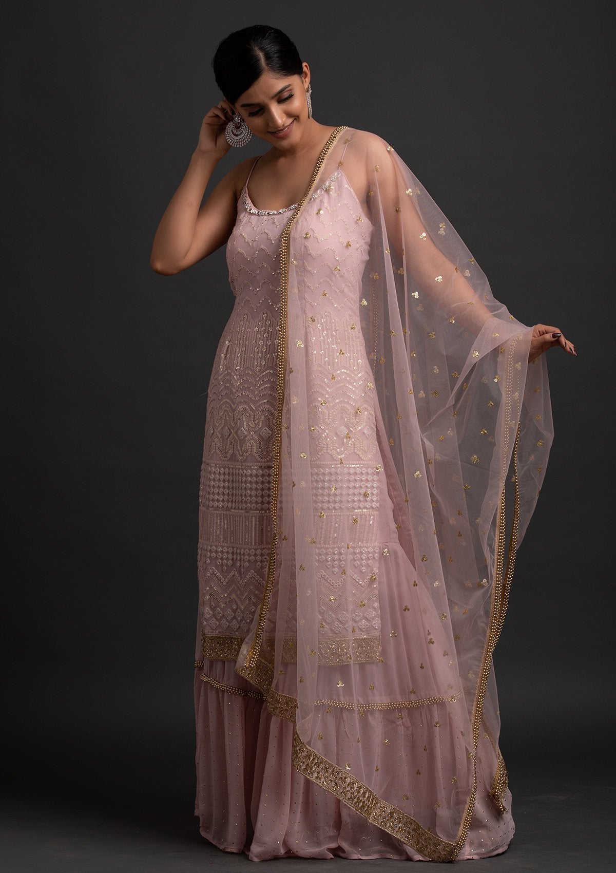 Onion Pink Sequins Georgette Designer Salwar Suit - koskii