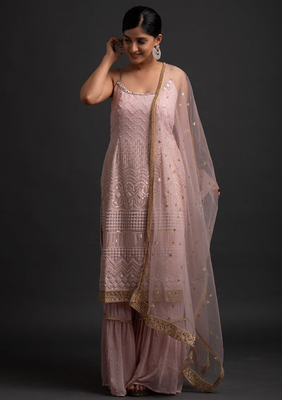 Onion Pink Sequins Georgette Designer Salwar Suit - koskii