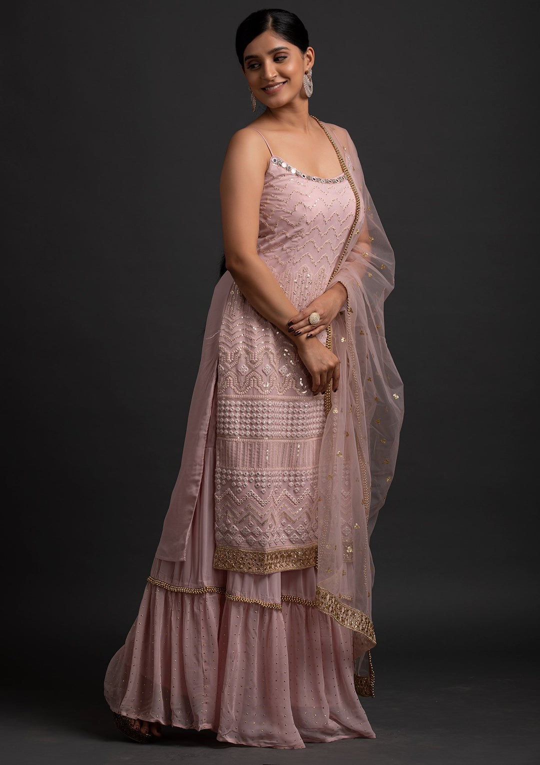 Onion Pink Sequins Georgette Designer Salwar Suit - koskii