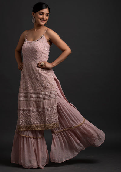 Onion Pink Sequins Georgette Designer Salwar Suit - koskii
