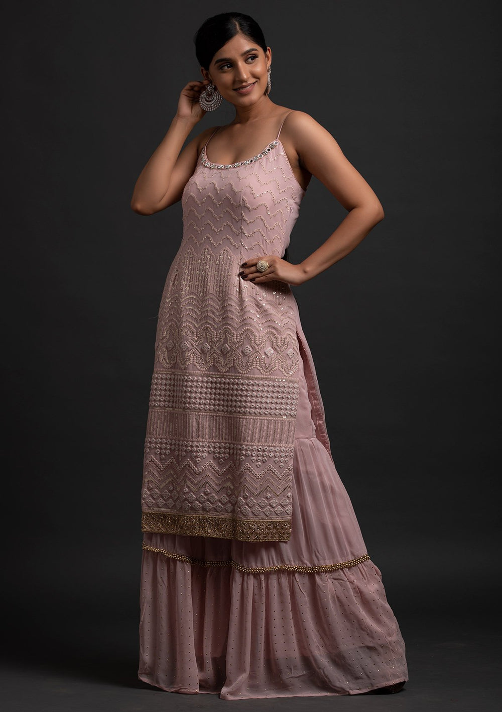 Onion Pink Sequins Georgette Designer Salwar Suit - koskii