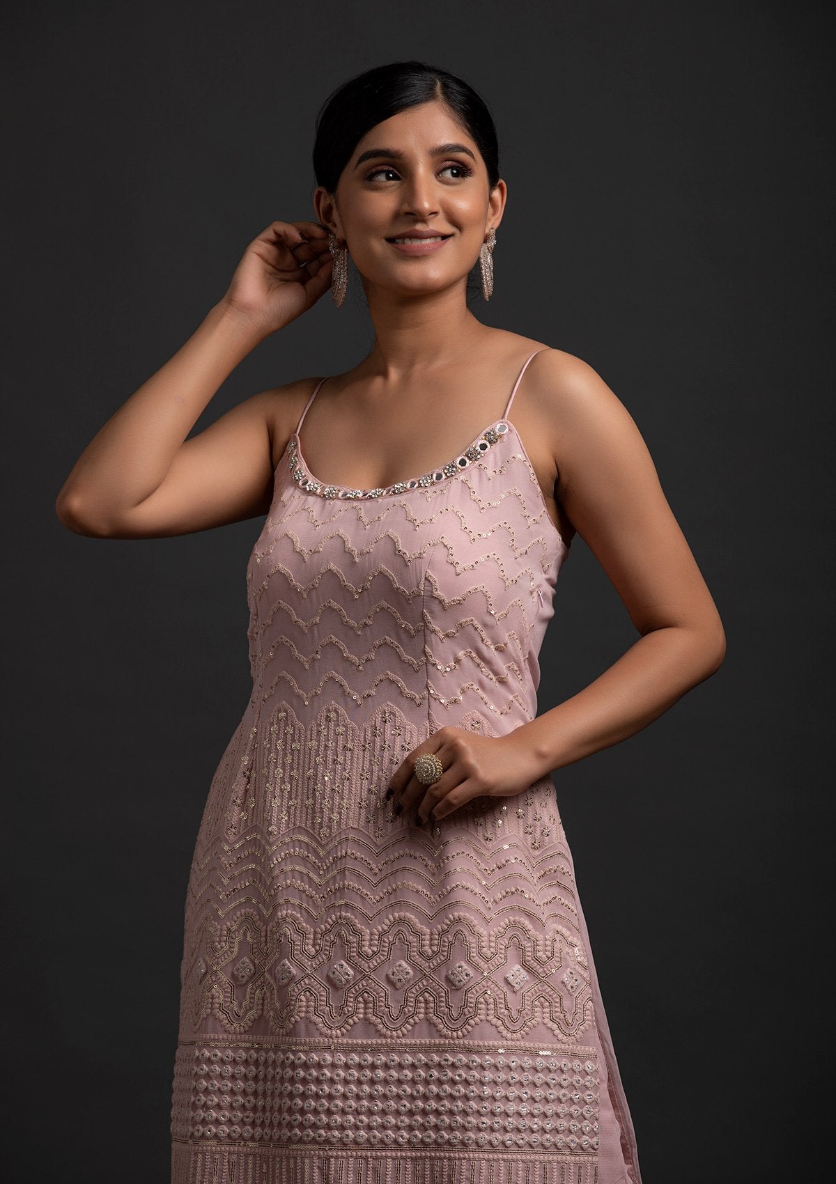 Onion Pink Sequins Georgette Designer Salwar Suit - koskii