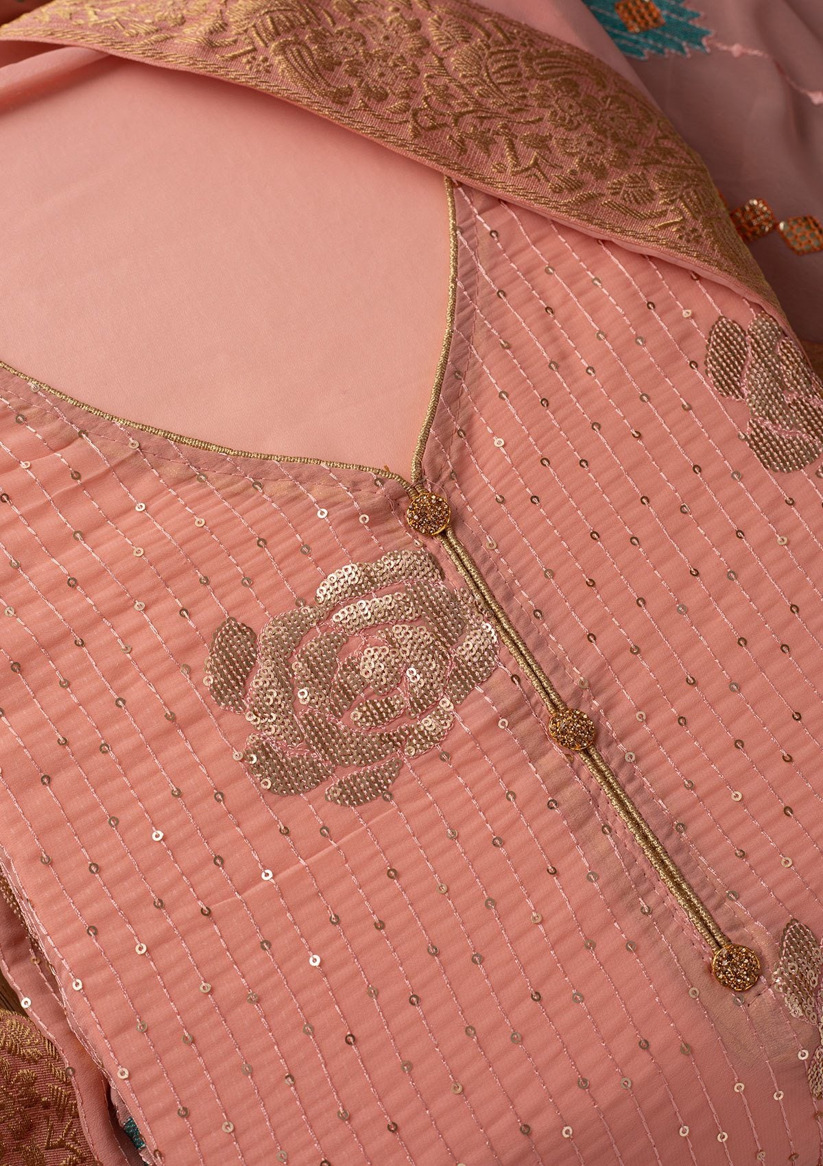 Onion Pink Sequins Georgette Designer Unstitched Salwar Suit - koskii