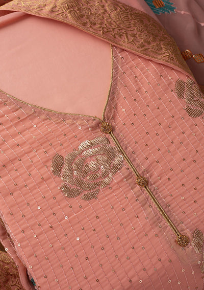 Onion Pink Sequins Georgette Designer Unstitched Salwar Suit - koskii