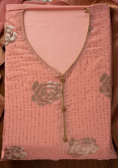 Onion Pink Sequins Georgette Designer Unstitched Salwar Suit - koskii